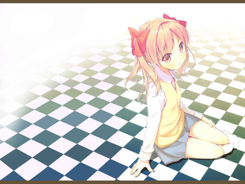 Anime girl on checkered floor