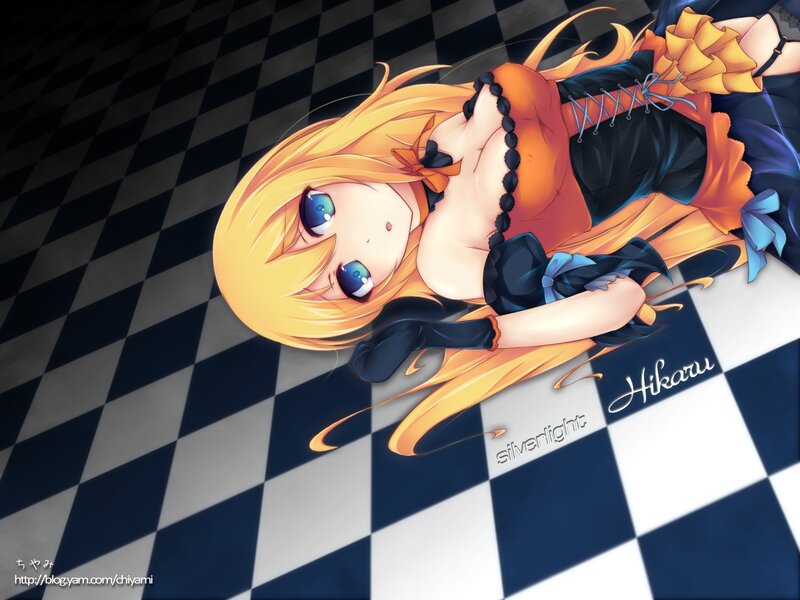 Anime girl on checkered floor
