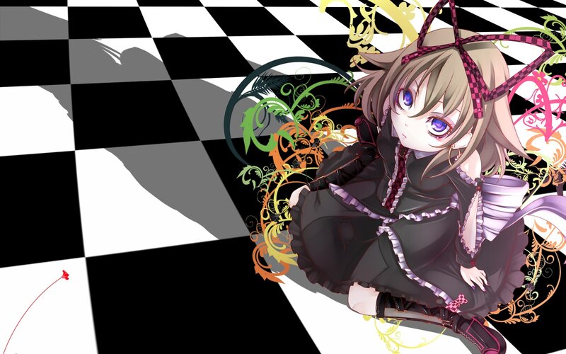 anime girl on checkered floor