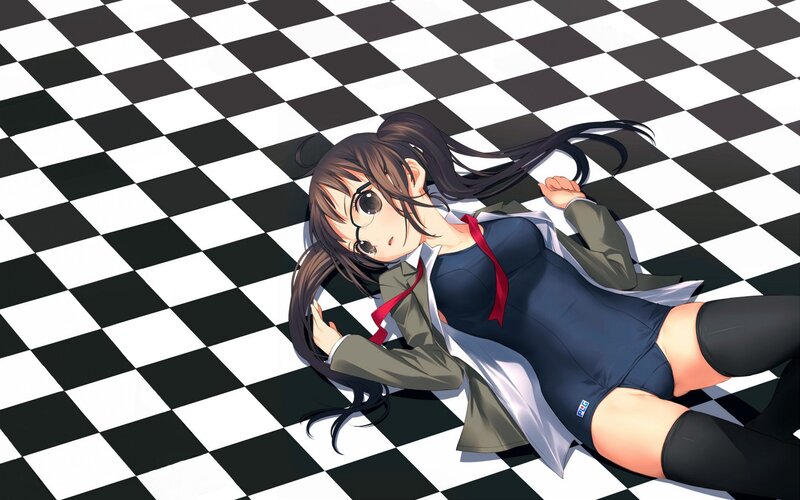 anime girl on checkered floor