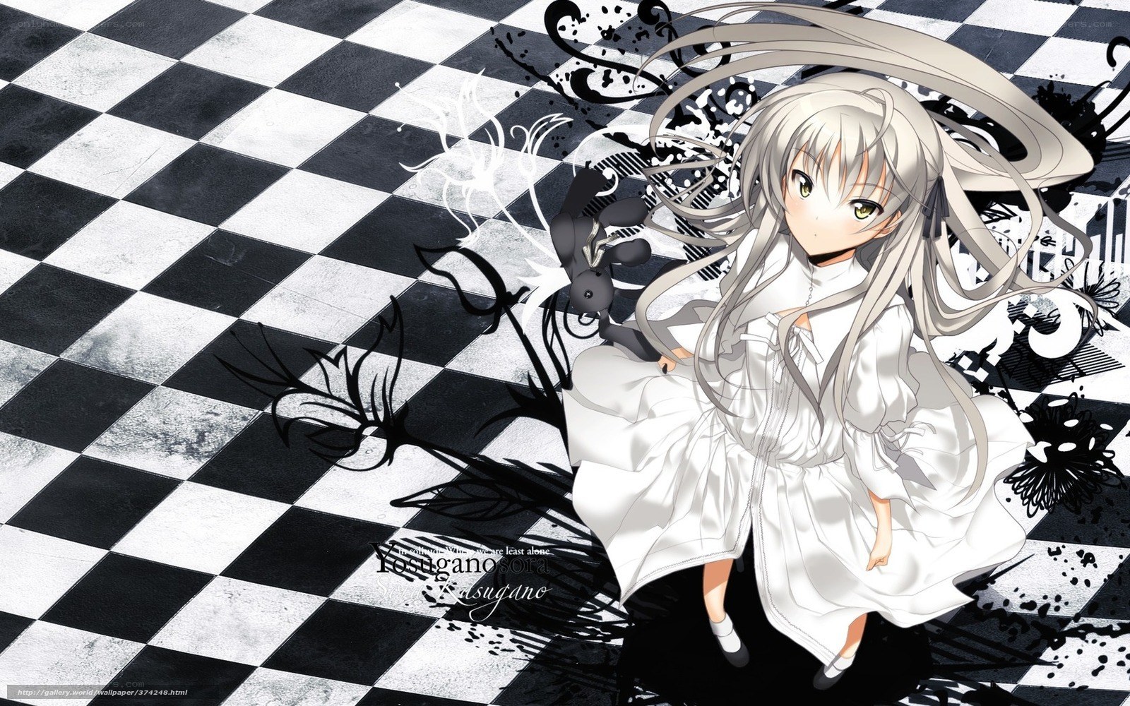 anime girl on checkered floor