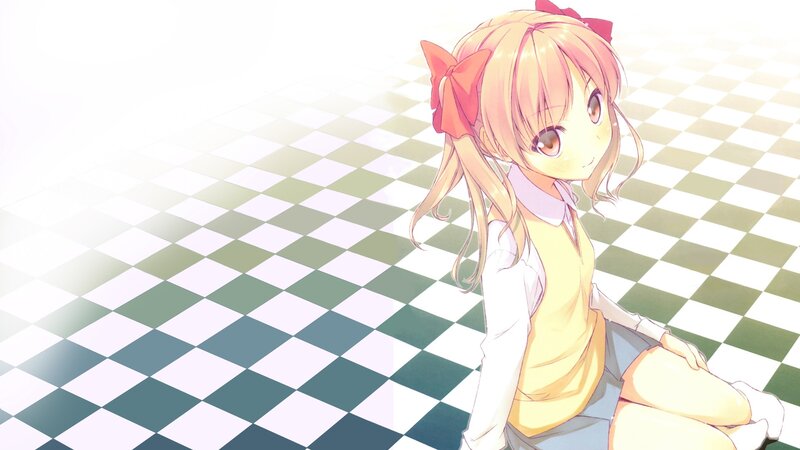 anime girl on checkered floor