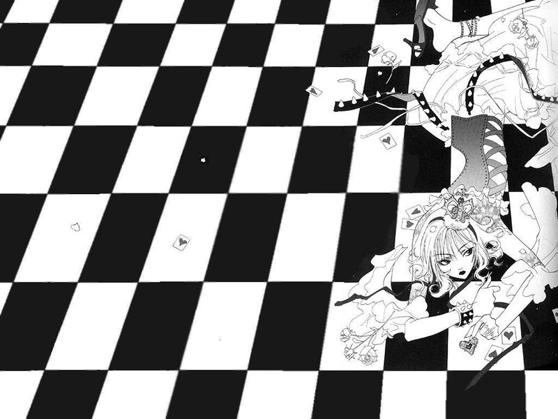 anime girl on checkered floor