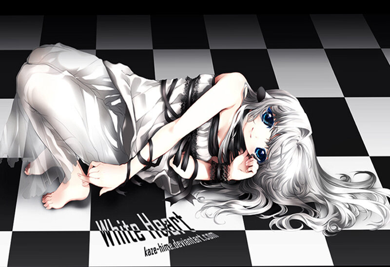 Anime girl on checkered floor