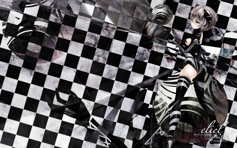 anime girl on checkered floor