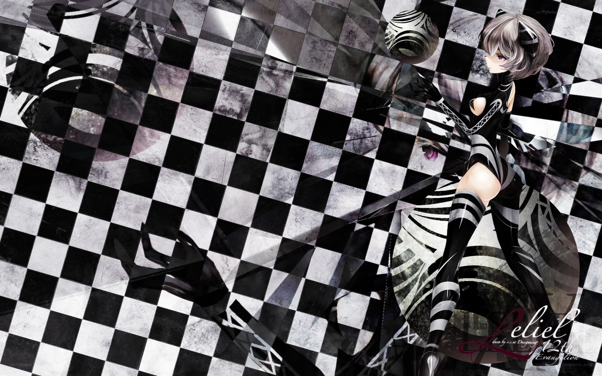 anime girl on checkered floor