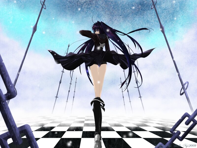 anime girl on checkered floor
