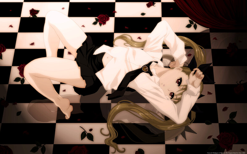 Anime girl on checkered floor