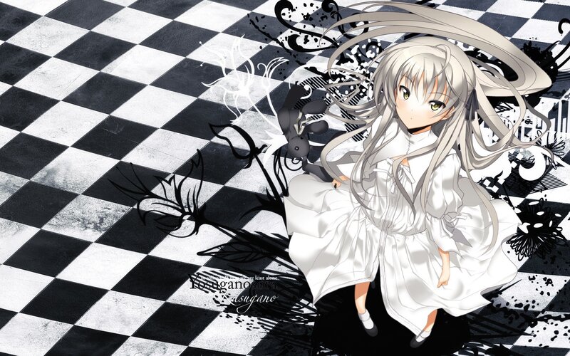 anime girl on checkered floor