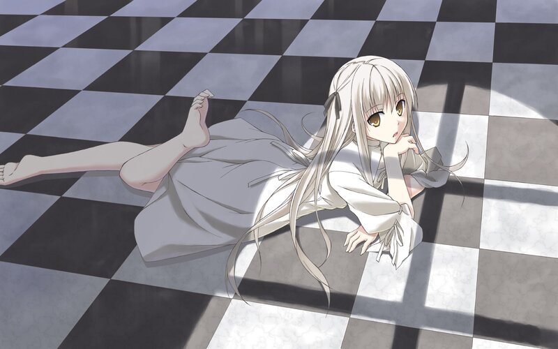 anime girl on checkered floor