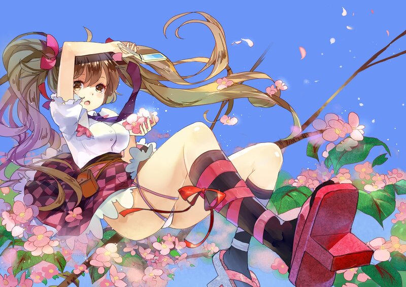 Anime girl on cherry blossom branch