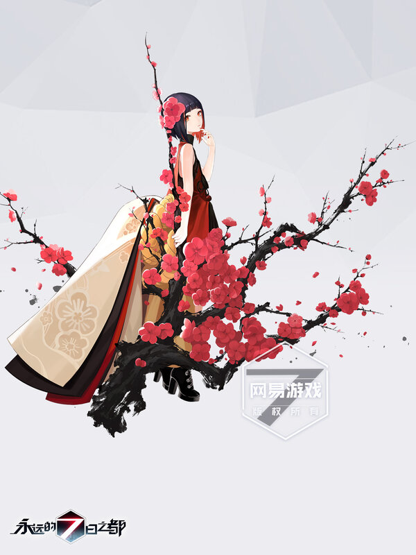 Anime Girl on Cherry Branch — Red