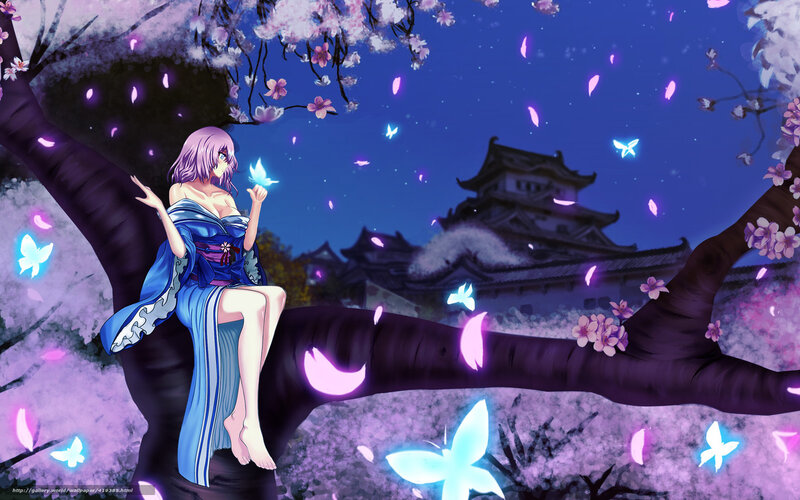 Anime Girl on Cherry Tree