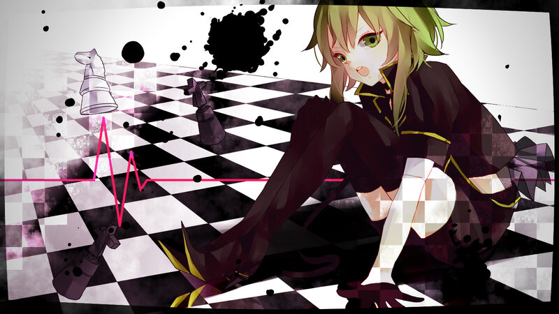 Anime Girl on Chessboard — Black