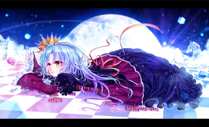 Anime Girl on Chessboard — Blue
