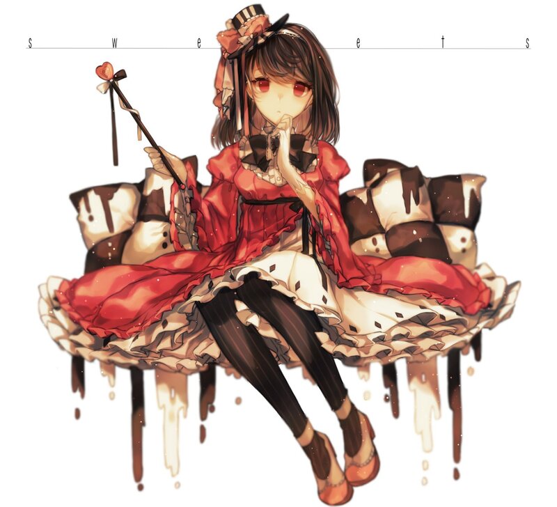 Anime Girl on Chocolate Bench — Red
