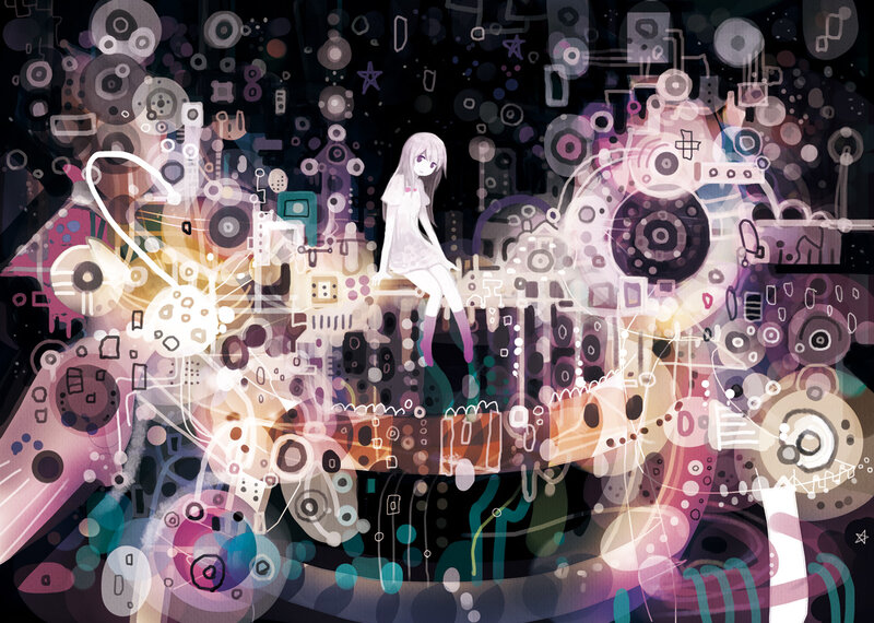 Anime Girl on Circuit Board — Purple