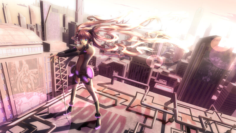 anime girl on city rooftop