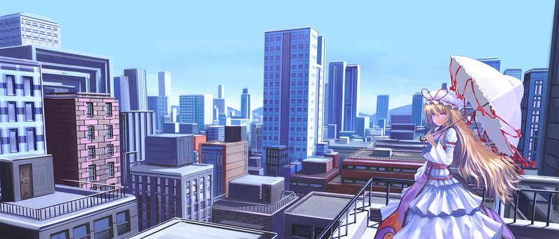 anime girl on city rooftop