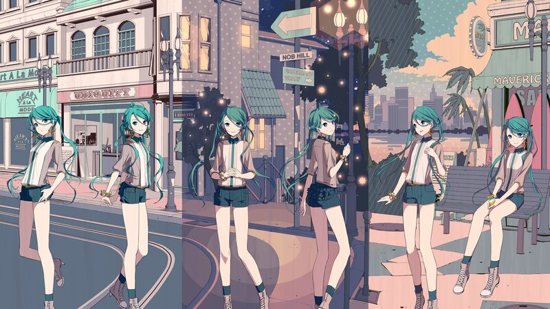 Anime Girl on City Street — Teal