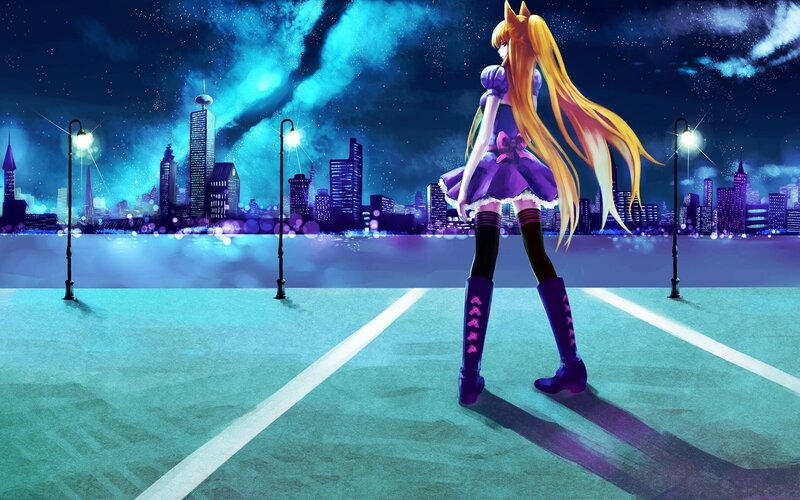 anime girl on city street