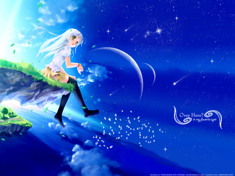 Anime girl on cliff at night