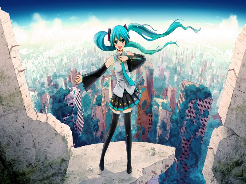 Anime Girl on Cliff — Blue, Dramatic, Afternoon
