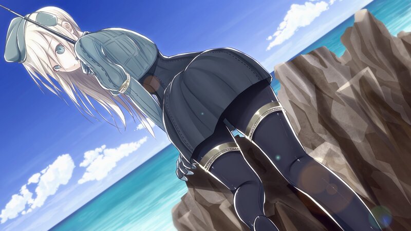 Anime Girl on Cliff — Blue, Serene, Afternoon, Ocean, Sky
