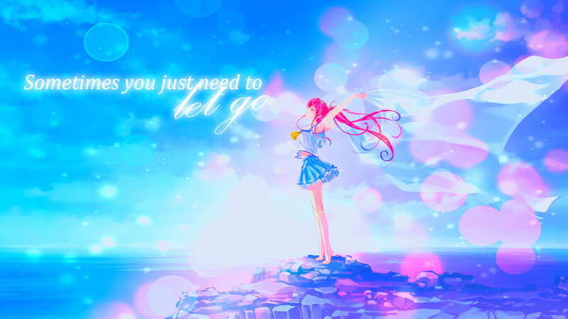 Anime Girl on Cliff — Blue, Serene, Sunset