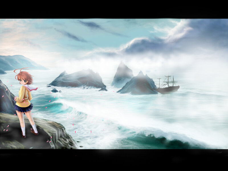 Anime Girl on Cliff — Blue