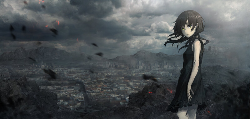 Anime Girl on Cliff — Gray