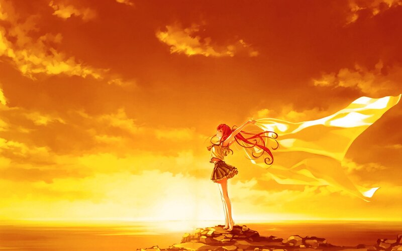 Anime Girl on Cliff — Orange, Dramatic