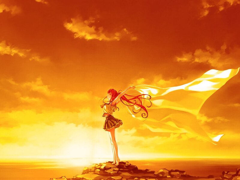 Anime Girl on Cliff — Orange