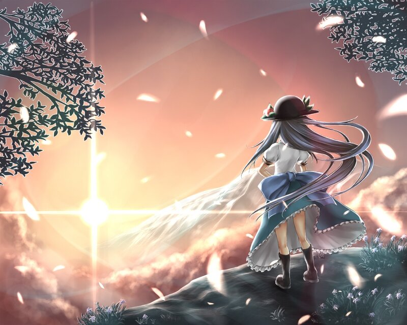 Anime Girl on Cliff — Pink