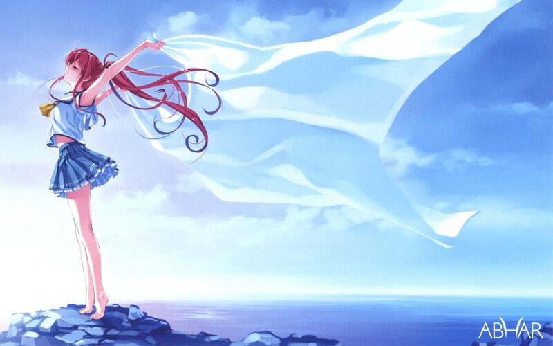 Anime girl on cliff