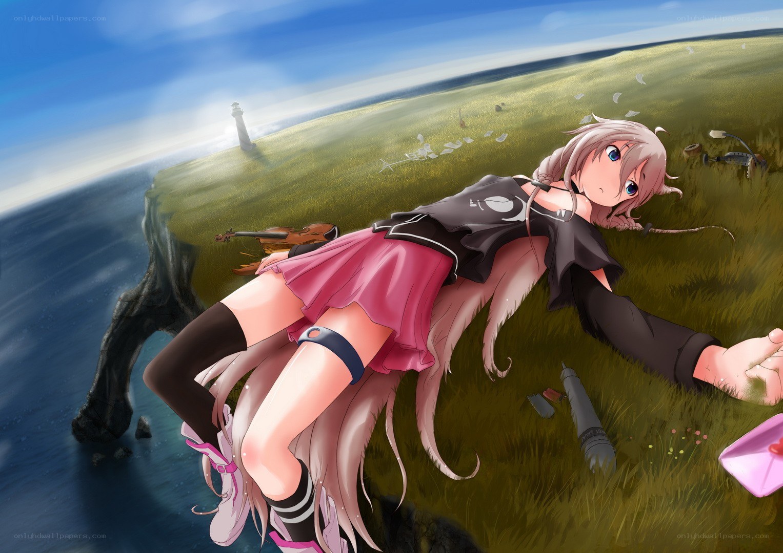 Anime girl on cliffside