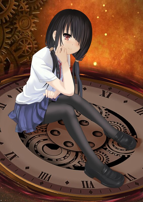 Anime Girl on Clock — Black