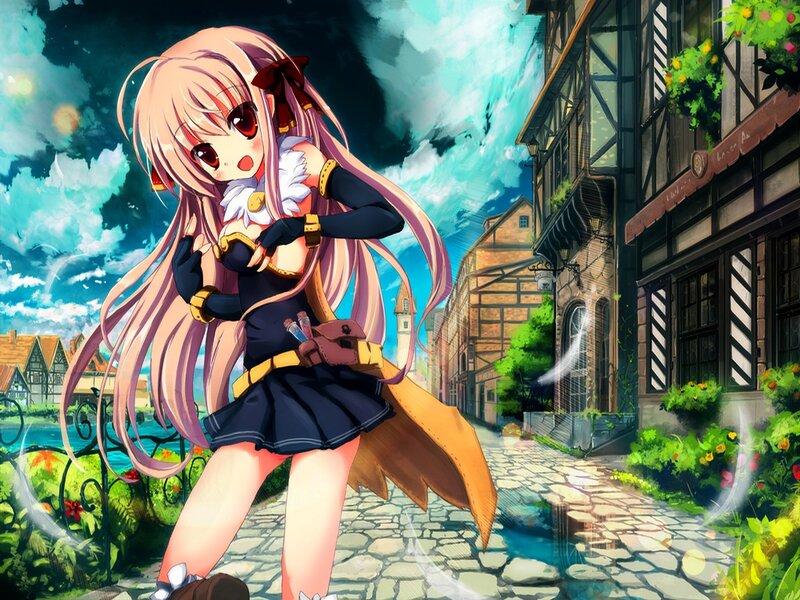 Anime Girl on Cobblestone Street
