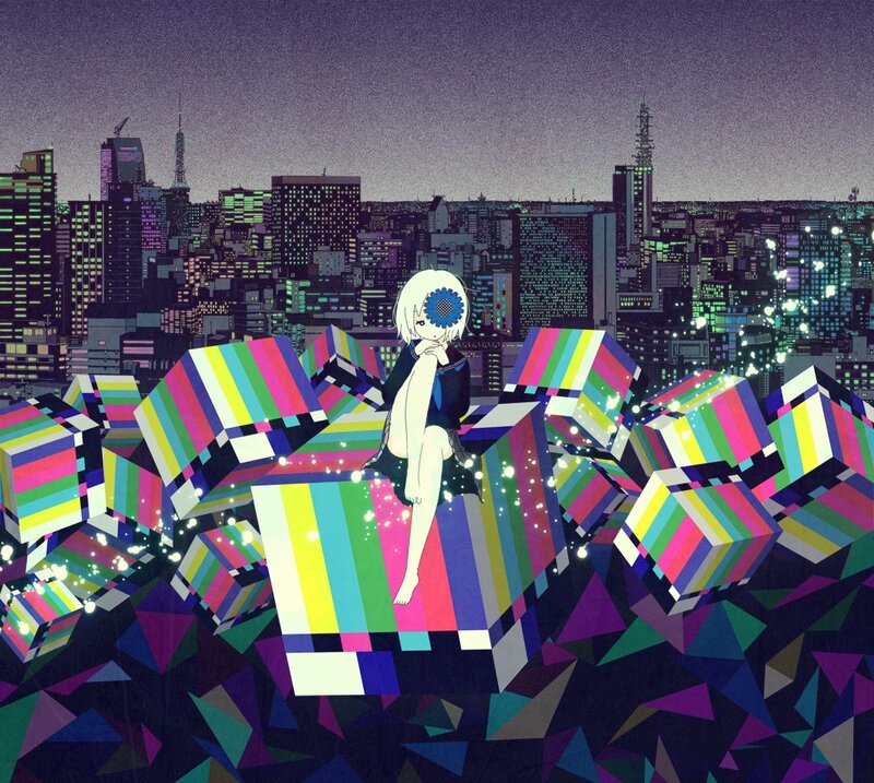 Anime girl on colorful cubes