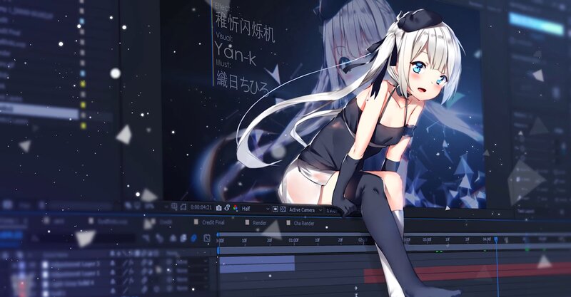 Anime Girl on Computer — Black