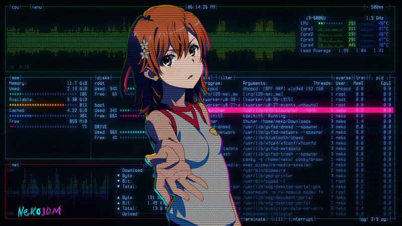 Anime Girl on Computer Screen — Black