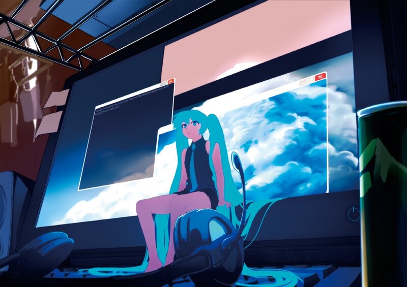 Anime Girl on Computer Screen