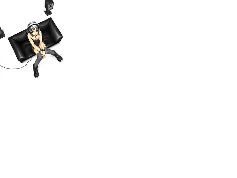 Anime Girl on Couch — Black, Calm, Headphones, Speaker