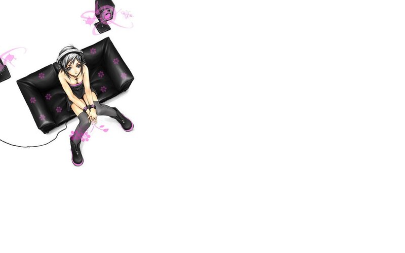 Anime Girl on Couch — Black, Calm