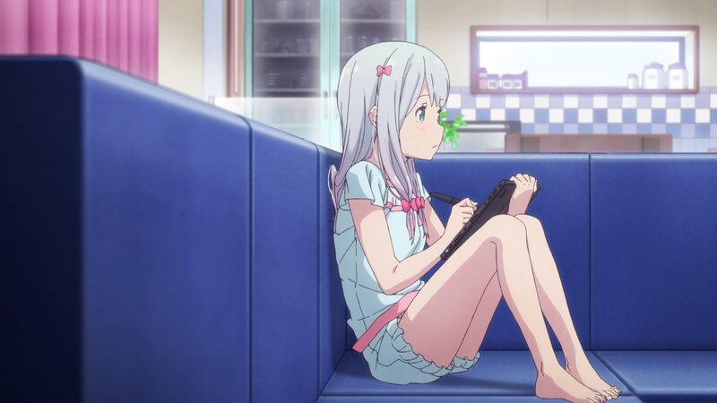 Anime Girl on Couch — Blue, Calm, Afternoon, Tablet