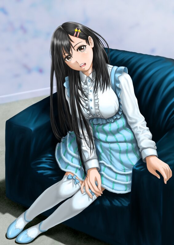 Anime Girl on Couch — Blue, Calm, Digital Art