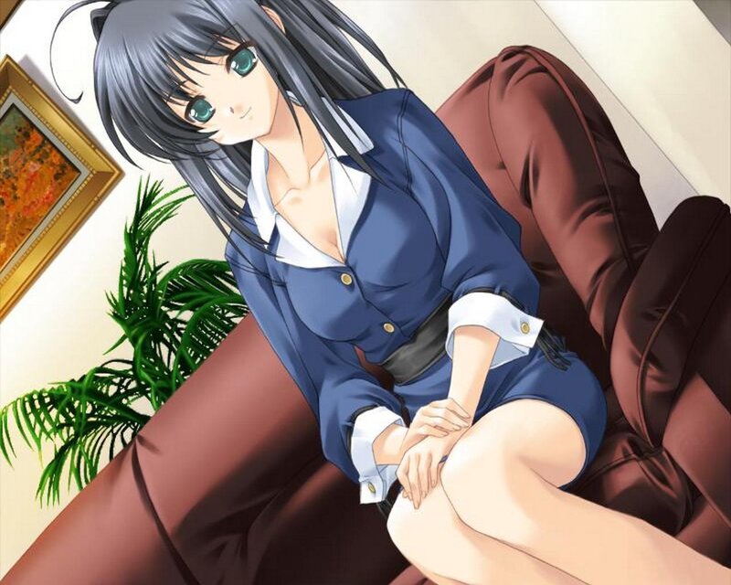 Anime Girl on Couch — Blue, Calm, Plant