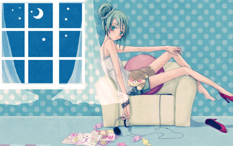Anime Girl on Couch — Blue, Calm
