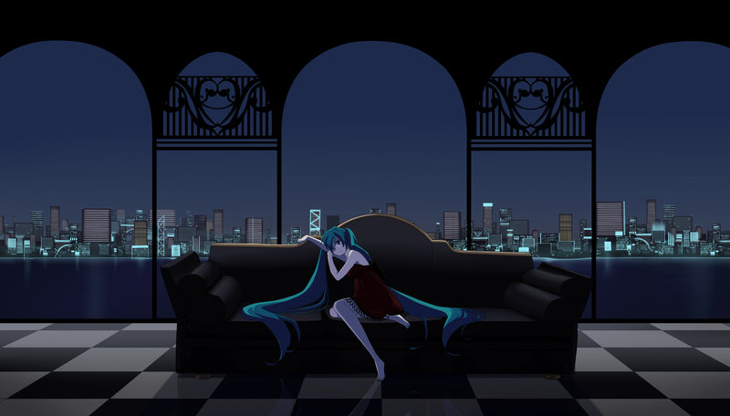 Anime Girl on Couch — Blue, Melancholic