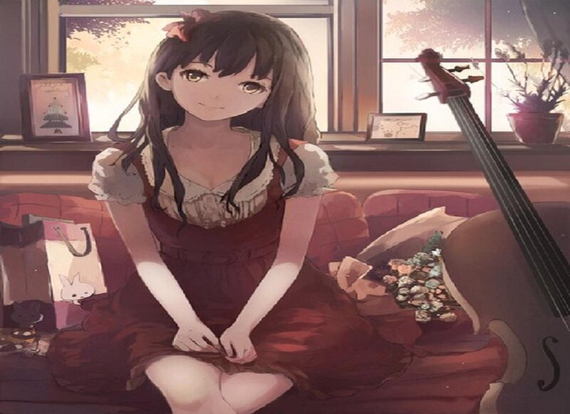 Anime Girl on Couch — Brown, Calm, Afternoon